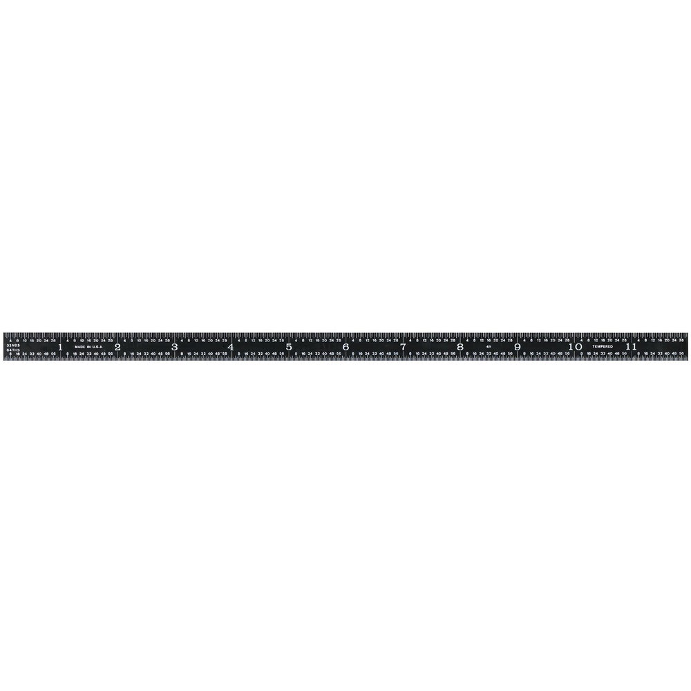 Steel Rules; Material: Steel ; Length (Inch): 24 ; Graduation (Inch): 1/64; 1/32; 1/16; 1/8 ; Tip Style: Flat ; Color: Black ; Flexibility: Flexible