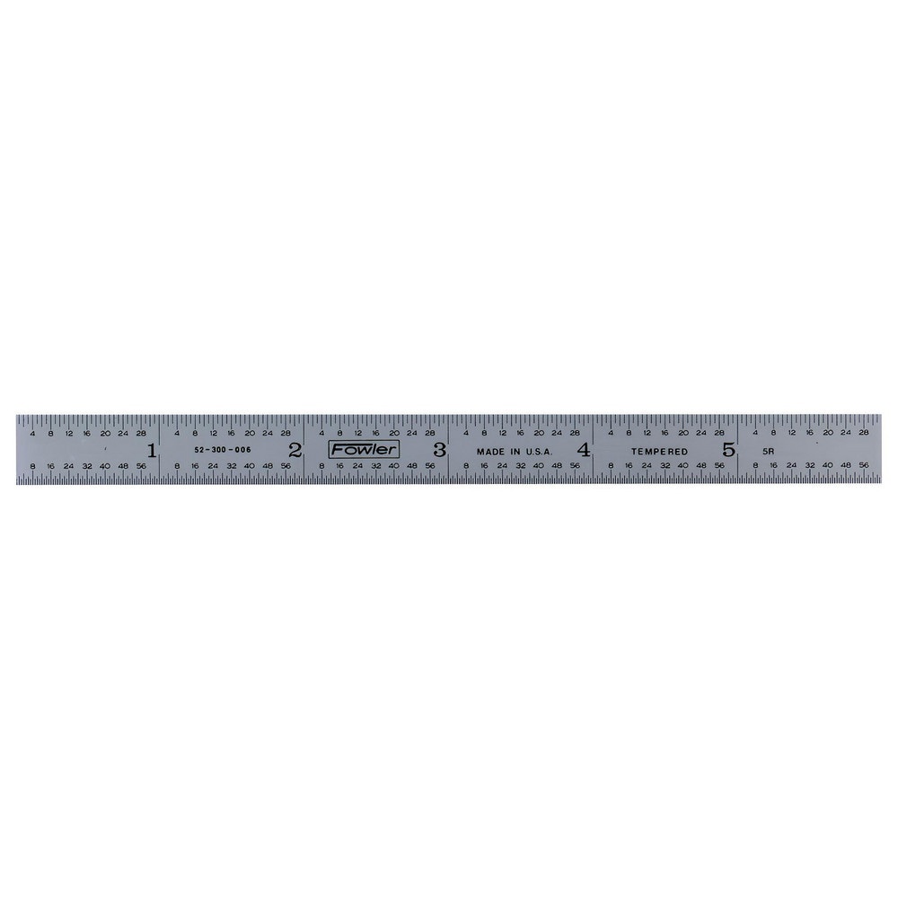 Steel Rules; Material: Steel ; Length (Inch): 6 ; Graduation (Inch): 1/64; 1/32; 1/16; 1/8 ; Tip Style: Flat ; Color: Silver ; Flexibility: Flexible