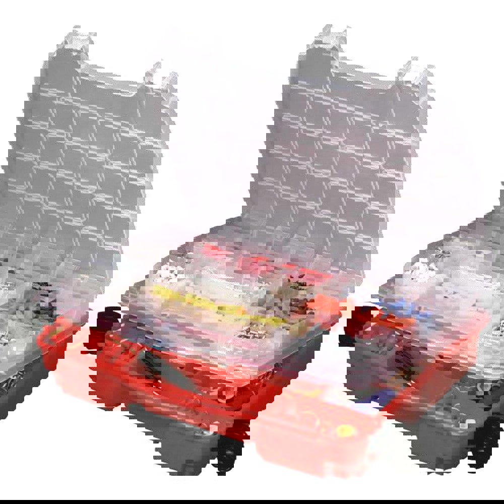 Small Parts Boxes & Organizers; Product Type: Compartment Box; Parts Box; Small Parts Organizer; Storage Bin; Storage Case; Utility Box ; Lock Type: Latch ; Width (Inch): 11-3/4 ; Depth (Inch): 14-1/2 ; Number of Dividers: 30 ; Height (Inch): 3-3/8