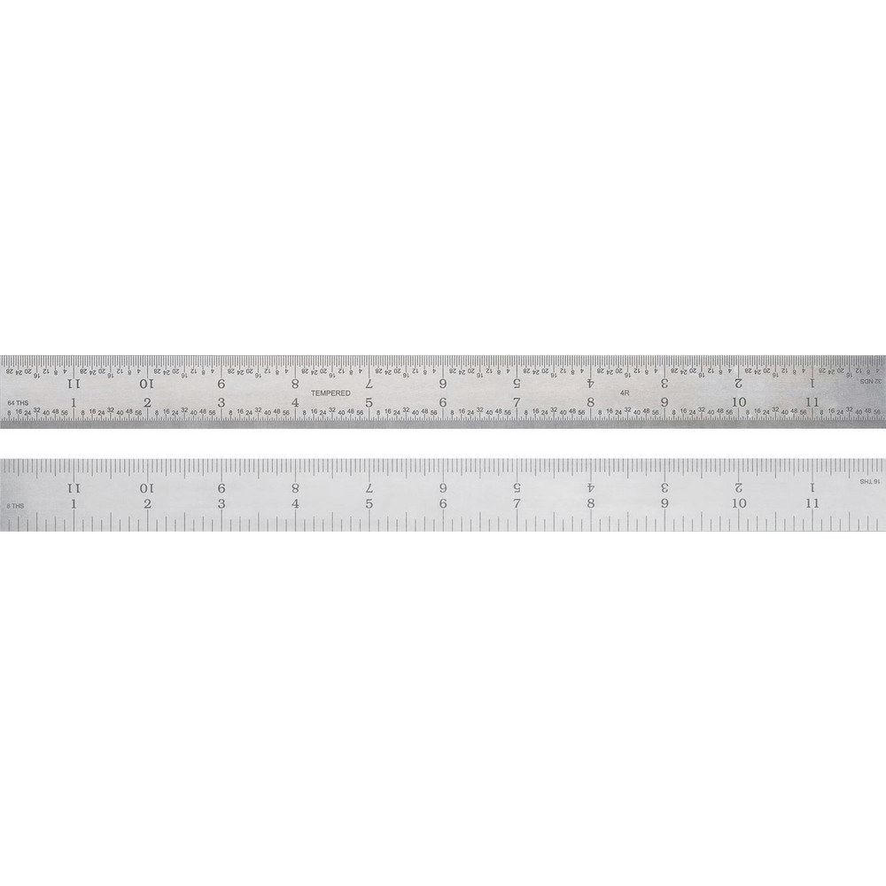 Steel Rules; Material: Steel ; Length (Inch): 36 ; Graduation (Inch): 1/64; 1/32; 1/16; 1/8 ; Tip Style: Flat ; Color: Silver ; Flexibility: Rigid