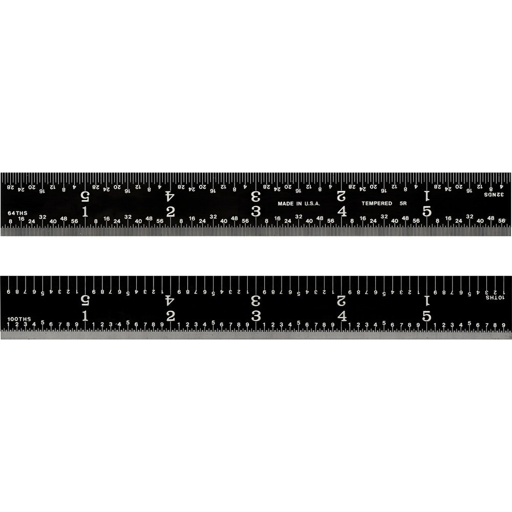 Steel Rules; Material: Steel ; Length (Inch): 6 ; Graduation (Inch): 1/1001/641/321/10 ; Tip Style: Flat ; Color: Black ; Flexibility: Rigid