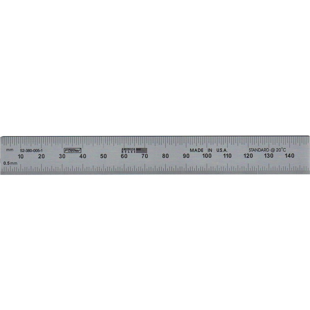 Steel Rules; Material: Steel ; Graduation: 0.50;1.00 (mm); Tip Style: Flat ; Color: Silver ; Flexibility: Flexible ; Scale Orientation: Horizontal