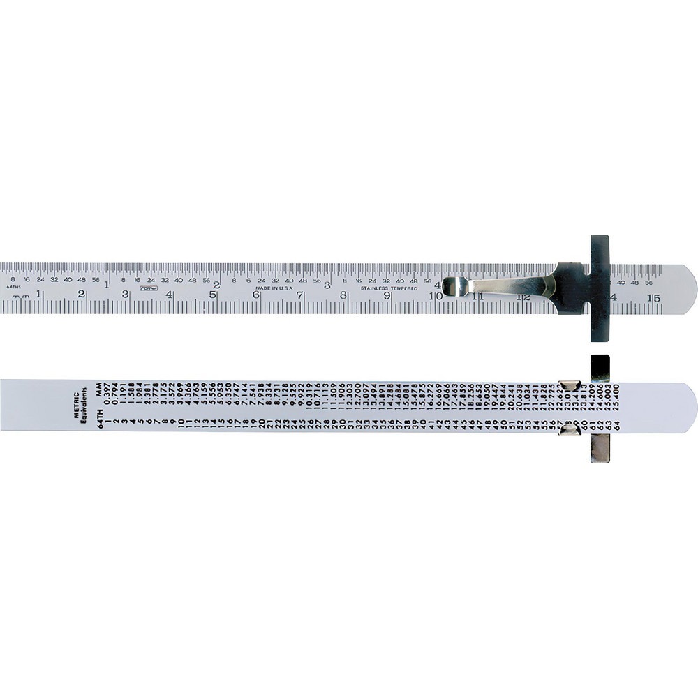 Steel Rules; Material: Steel ; Length (Inch): 6 ; Graduation: 1.00 (mm); Graduation (Inch): 1/64 ; Tip Style: Flat ; Color: Silver