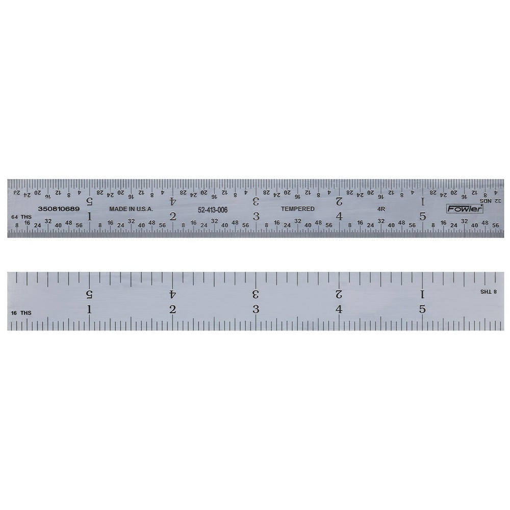 Steel Rules; Material: Steel ; Length (Inch): 12 ; Graduation (Inch): 1/64; 1/32; 1/16; 1/8 ; Tip Style: Flat ; Color: Silver ; Flexibility: Rigid