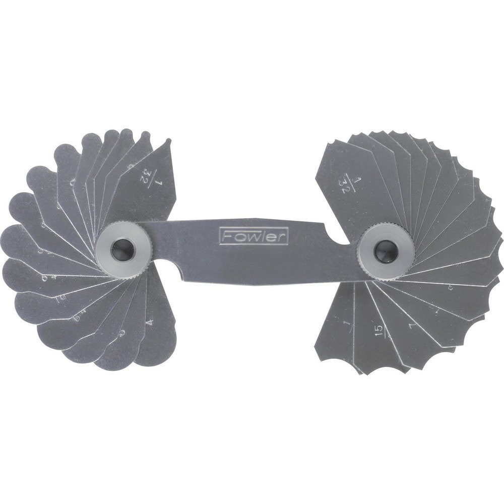 Radius Gage Sets; Minimum Radius (mm): 1.00 ; Maximum Radius (mm): 7.00 ; Gage Configuration: Convex & Concave Radii per Each Leaf ; Material: Steel ; Graduation: Metric/mm (mm); Number Of Pieces: 34