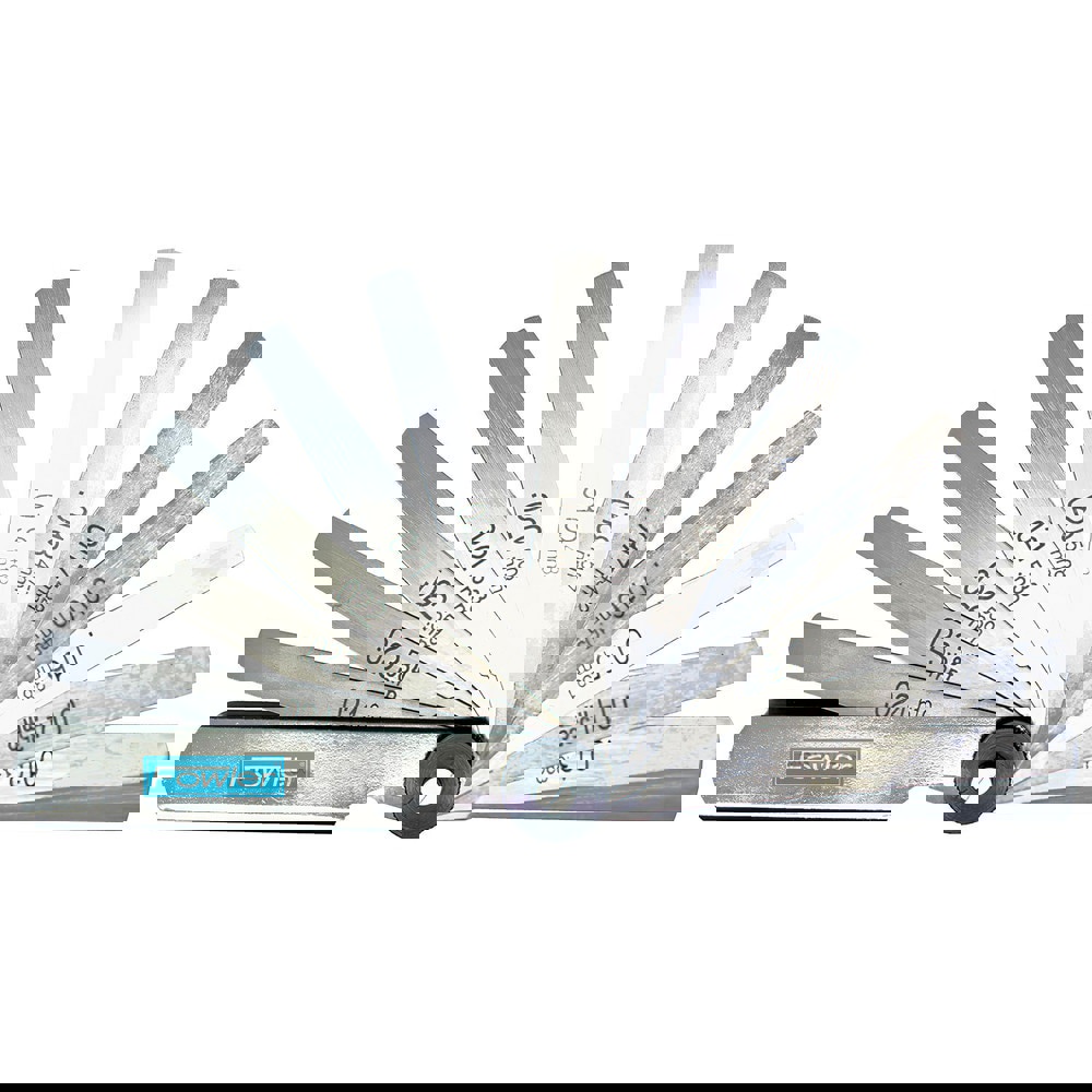 Feeler Gage Sets; Minimum Thickness (Decimal Inch): 0.0015 ; Maximum Thickness (Decimal Inch): 0.0250 ; Leaf Length (Decimal Inch): 3.0000 ; Leaf Length: 3in ; Leaf Width (Decimal Inch): 0.5000 ; Leaf Style: Flat