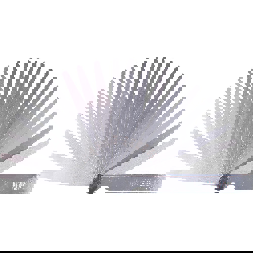Feeler Gage Sets; Minimum Thickness (mm): 0.0500 ; Maximum Thickness (mm): 1.0000 ; Leaf Length (mm): 100.00 ; Leaf Length: 4in ; Leaf Width (mm): 13.00 ; Leaf Style: Flat
