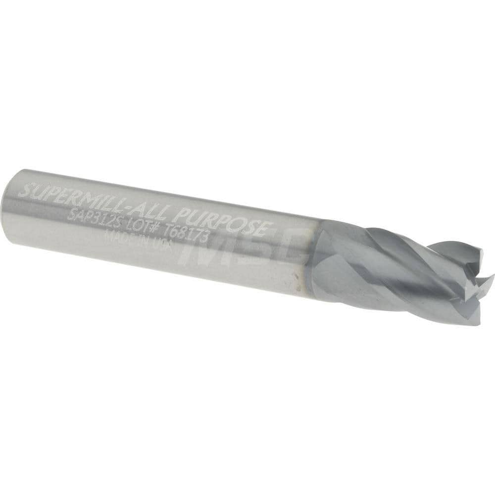 Square End Mill: 5/16'' Dia, 1/2'' LOC, 5/16'' Shank Dia, 2'' OAL, 4 Flutes, Solid Carbide