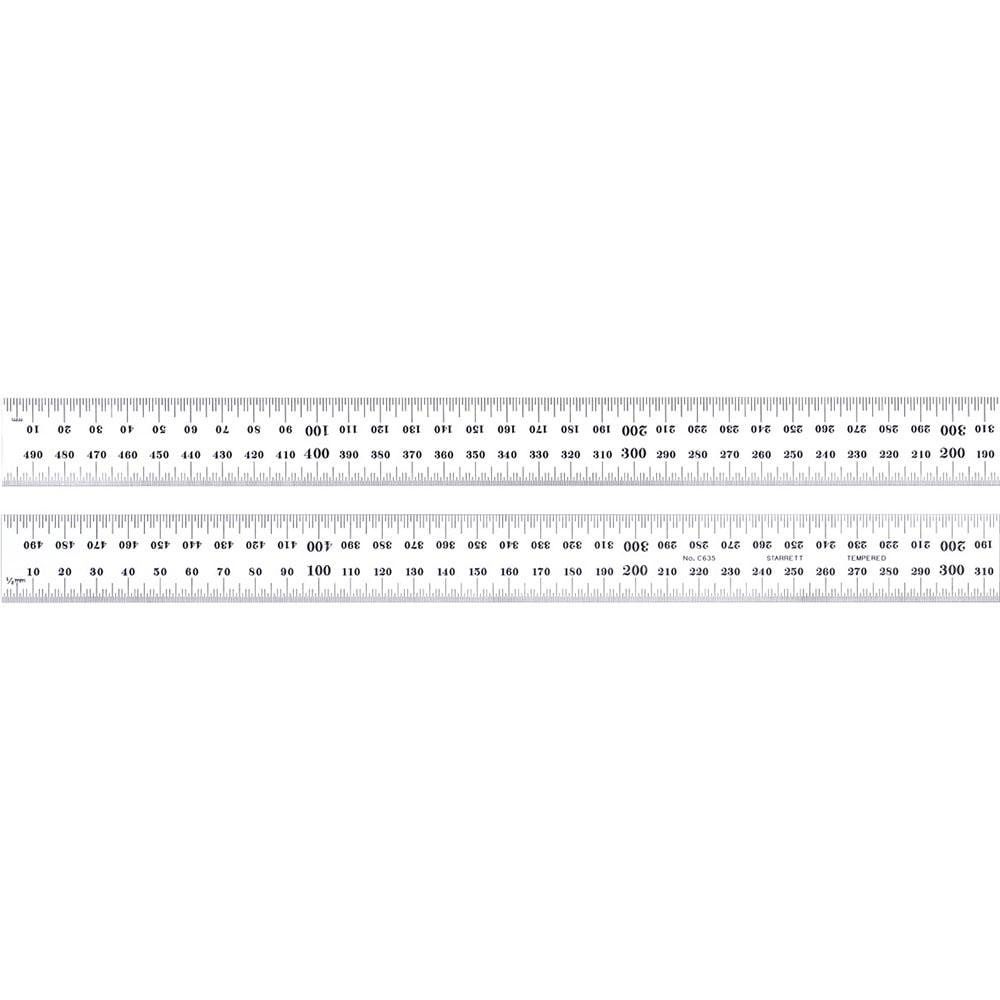 Steel Rule: 500 mm OAL, Metric Graduation, Rigid, 29 mm OAW