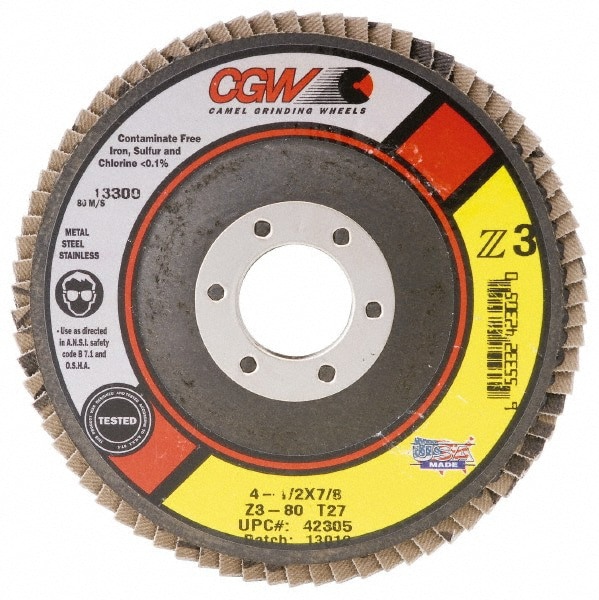 Flap Disc: 5/8-11 Hole, 60 Grit, Zirconia Alumina, Type 27