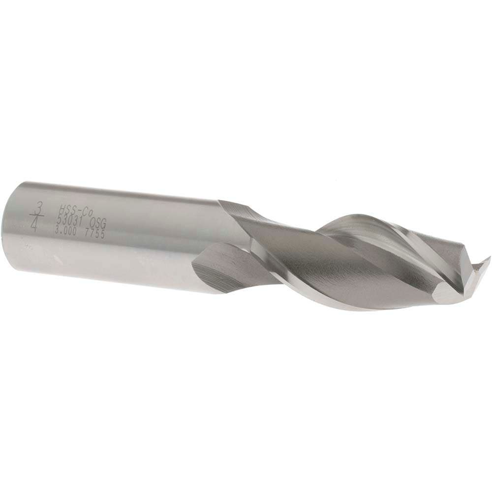 Square End Mill: 3/4'' Dia, 1-5/8'' LOC, 3/4'' Shank Dia, 3-7/8'' OAL, 2 Flutes, Cobalt