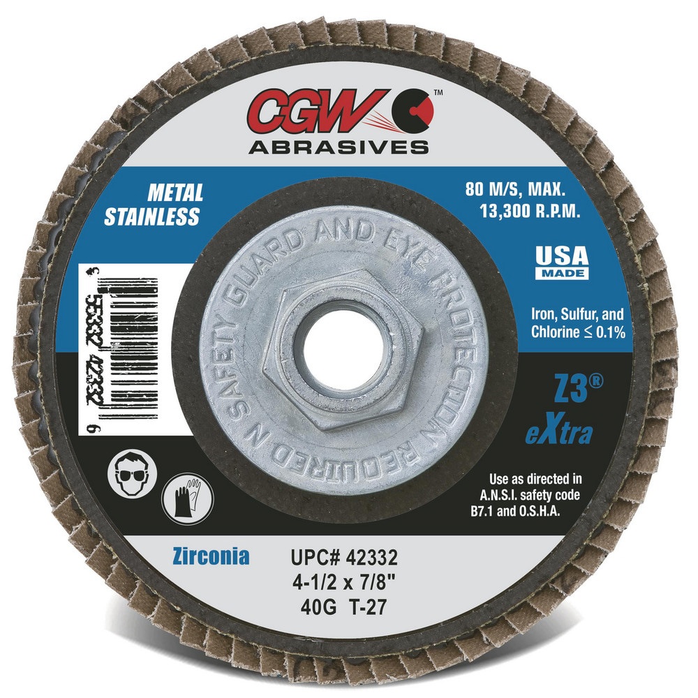 Flap Disc: 5 / 8-11 Hole, 40 Grit, Zirco
