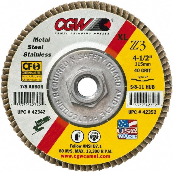Flap Disc: 5/8-11 Hole, 36 Grit, Zirconia Alumina, Type 27
