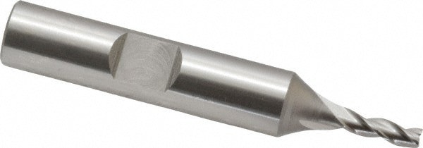 Square End Mill: 1/8'' Dia, 3/8'' LOC, 3/8'' Shank Dia, 2-5/16'' OAL, 3 Flutes, Cobalt
