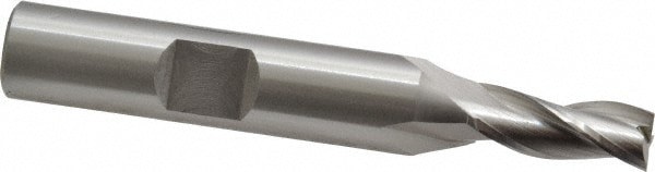 Square End Mill: 1/4'' Dia, 5/8'' LOC, 3/8'' Shank Dia, 2-7/16'' OAL, 3 Flutes, Cobalt
