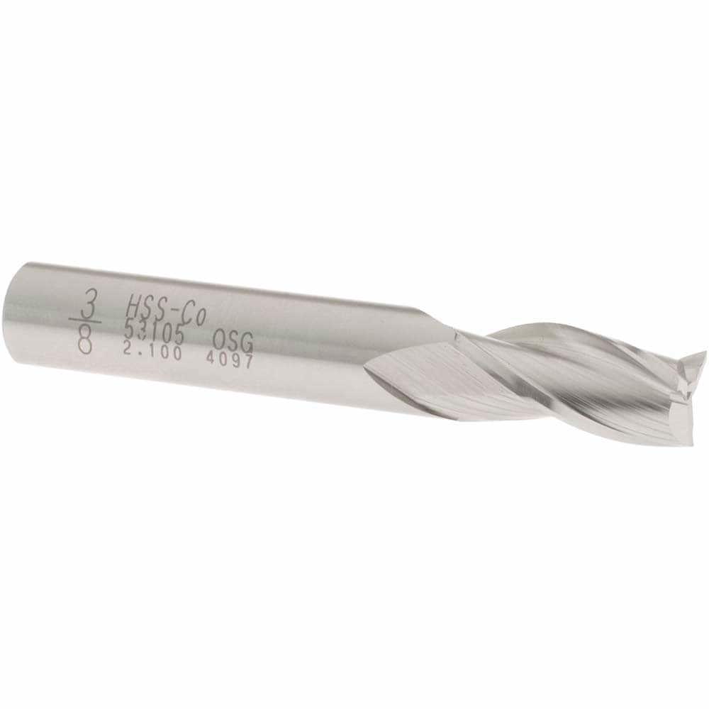 Square End Mill: 3/8'' Dia, 3/4'' LOC, 3/8'' Shank Dia, 2-1/2'' OAL, 3 Flutes, Cobalt