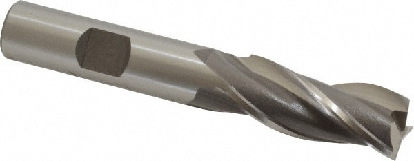 Square End Mill: 9/16'' Dia, 1-3/8'' LOC, 1/2'' Shank Dia, 3-3/8'' OAL, 3 Flutes, Cobalt