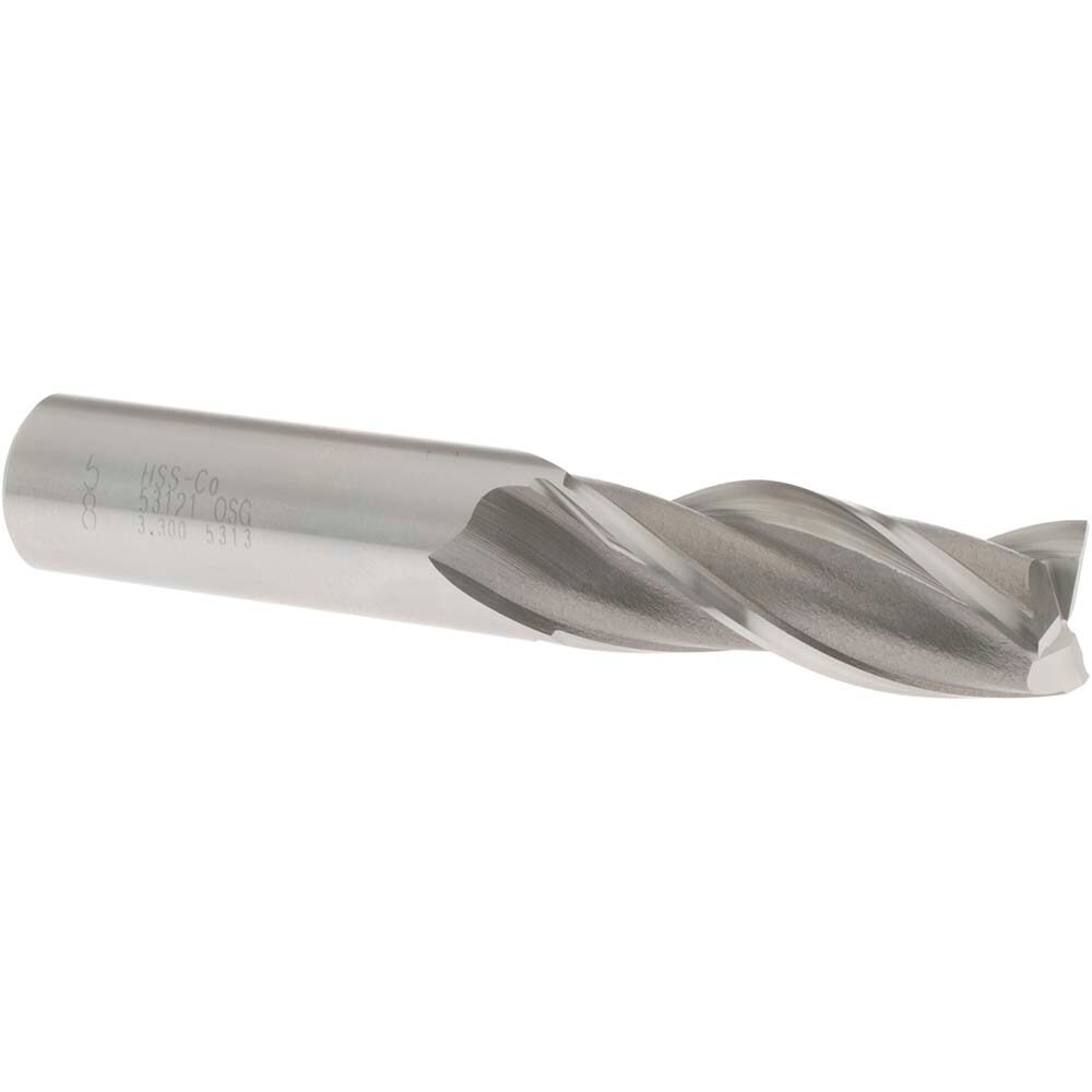Square End Mill: 5/8'' Dia, 1-5/8'' LOC, 5/8'' Shank Dia, 3-3/4'' OAL, 3 Flutes, Cobalt