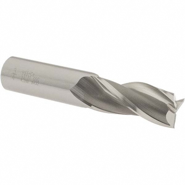 Square End Mill: 3/4'' Dia, 1-5/8'' LOC, 3/4'' Shank Dia, 3-7/8'' OAL, 3 Flutes, Cobalt