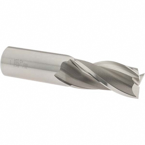Square End Mill: 1'' Dia, 2'' LOC, 1'' Shank Dia, 4-1/2'' OAL, 3 Flutes, Cobalt