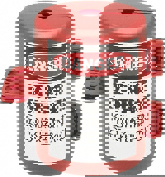 Small Red Plug Lockout with Label