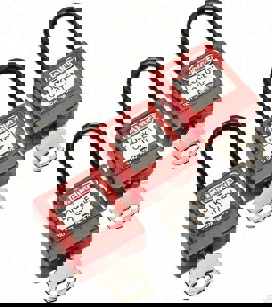 Lockout Padlock: Keyed Alike, Key Retaining, Thermoplastic, Plastic Shackle, Red