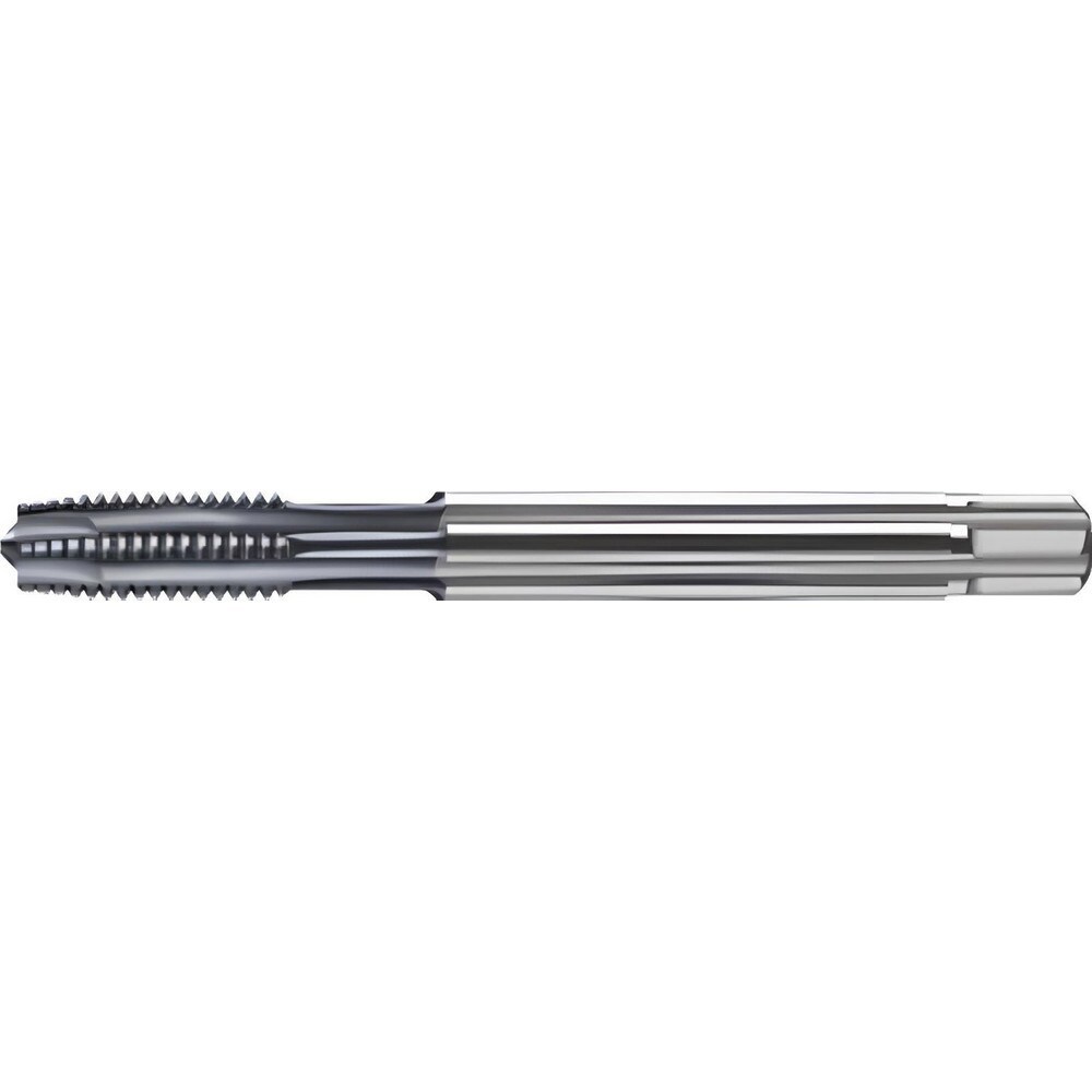 Spiral Point Tap: M8x1.25 Metric, 4 Flutes, Plug Chamfer, 6H Class of Fit, Solid Carbide, TiCN Coated
