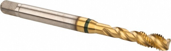 Spiral Flute Tap: #10-32, UNF, 3 Flute, Modified Bottoming, 2B Class of Fit, Cobalt, TiN Finish