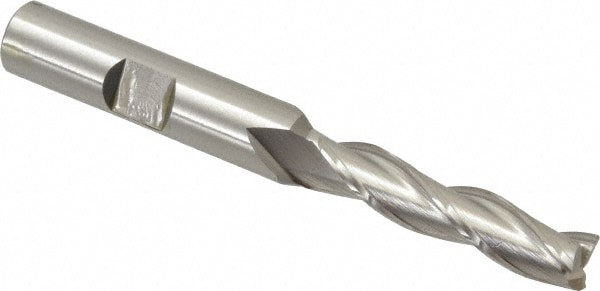 Square End Mill: 5/16'' Dia, 1-3/8'' LOC, 3/8'' Shank Dia, 3-1/8'' OAL, 3 Flutes, Cobalt