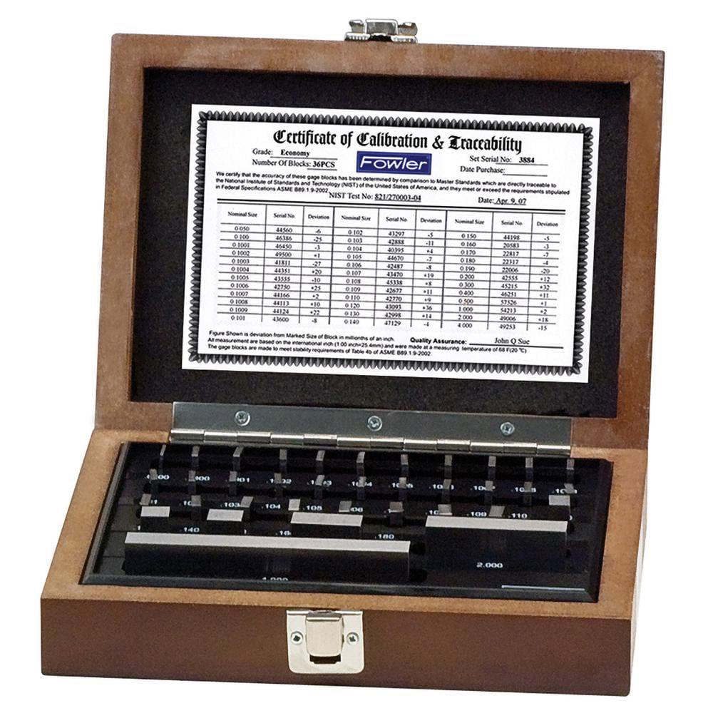 Gage Block Set: 0.05 to 4'' Range, 36 Pc, Steel