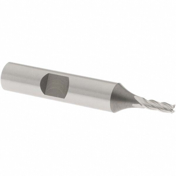 Square End Mill: 1/8'' Dia, 3/8'' LOC, 3/8'' Shank Dia, 2-5/16'' OAL, 4 Flutes, Cobalt