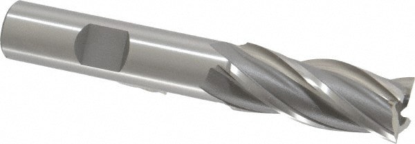 Square End Mill: 9/16'' Dia, 1-3/8'' LOC, 1/2'' Shank Dia, 3-3/8'' OAL, 4 Flutes, Cobalt