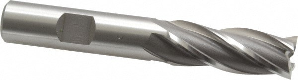 Square End Mill: 17/32'' Dia, 1-3/8'' LOC, 1/2'' Shank Dia, 3-3/8'' OAL, 4 Flutes, Cobalt