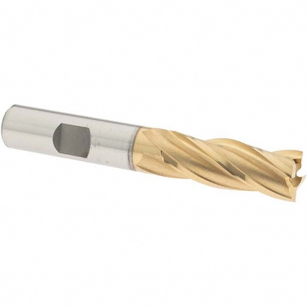 Square End Mill: 17/32'' Dia, 1-3/8'' LOC, 1/2'' Shank Dia, 3-3/8'' OAL, 4 Flutes, Cobalt