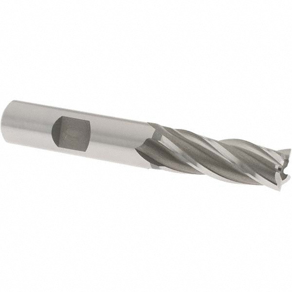Square End Mill: 15/32'' Dia, 1-1/4'' LOC, 1/2'' Shank Dia, 3-1/4'' OAL, 4 Flutes, Cobalt