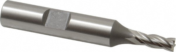 Square End Mill: 3/16'' Dia, 1/2'' LOC, 3/8'' Shank Dia, 2-3/8'' OAL, 4 Flutes, Cobalt