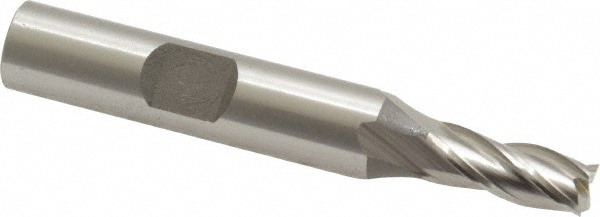 Square End Mill: 1/4'' Dia, 5/8'' LOC, 3/8'' Shank Dia, 2-7/16'' OAL, 4 Flutes, Cobalt