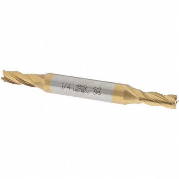 Square End Mill: 1/4'' Dia, 5/8'' LOC, 3/8'' Shank Dia, 3-3/8'' OAL, 4 Flutes, Cobalt