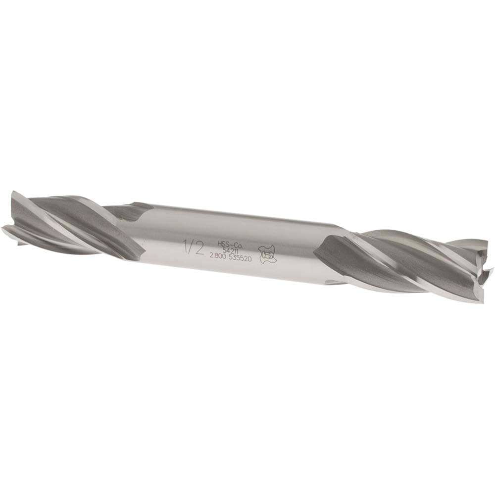 Square End Mill: 1/2'' Dia, 1'' LOC, 1/2'' Shank Dia, 4-1/8'' OAL, 4 Flutes, Cobalt