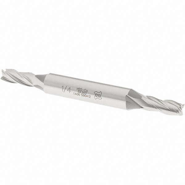 Square End Mill: 1/4'' Dia, 5/8'' LOC, 3/8'' Shank Dia, 3-3/8'' OAL, 4 Flutes, Cobalt