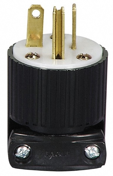Straight Blade Plug: Industrial, 6-20P, 250VAC, Black & White