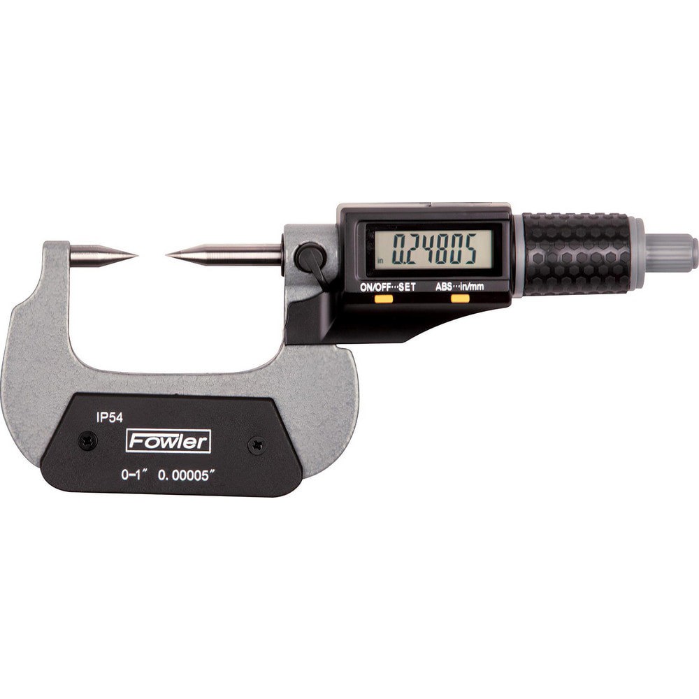 Electronic Outside Micrometers; Micrometer Type: Digital Outside ; Minimum Measurement (mm): 0.00 ; Maximum Measurement (mm): 25.00 ; Accuracy (Decimal Inch): 0.00016 ; Resolution (Decimal Inch): 0.00005 ; Rotating Spindle: Yes