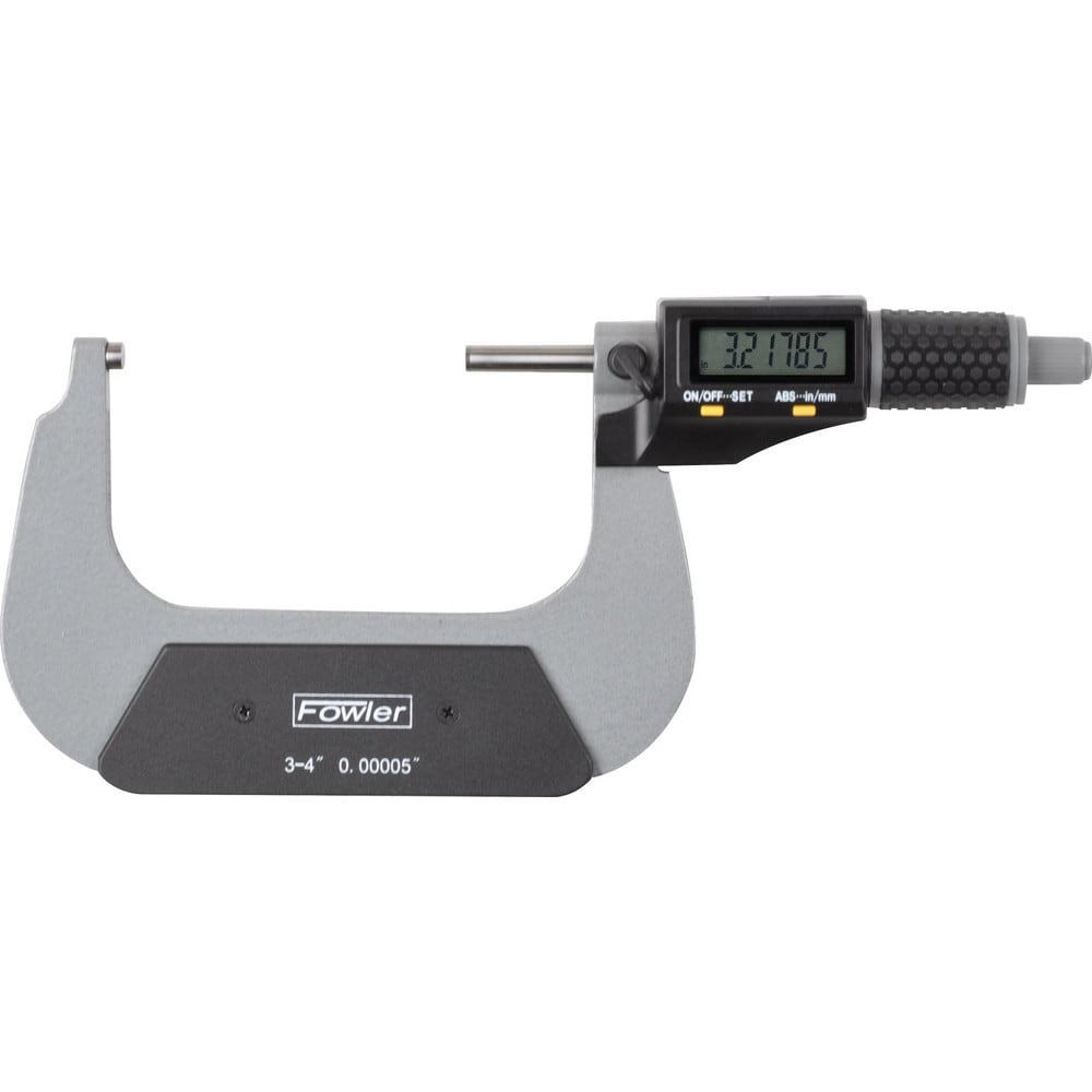 Electronic Outside Micrometers; Micrometer Type: Digital Outside ; Minimum Measurement (mm): 75.00 ; Maximum Measurement (mm): 100.00 ; Accuracy (Decimal Inch): 0.0002 ; Resolution (Decimal Inch): 0.00005 ; Rotating Spindle: Yes