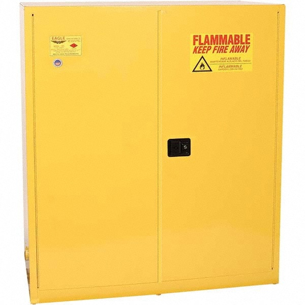 Flammable & Hazardous Storage Cabinets: 110 gal Drum, 2 Door, 1 Shelf, Self Closing, Yellow