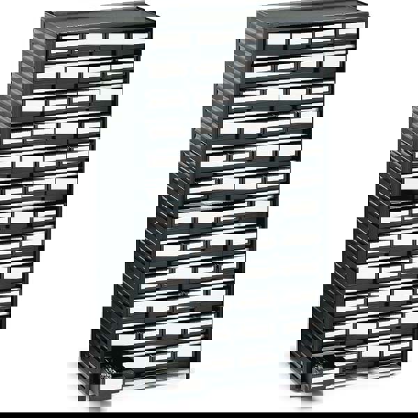 Small Parts Cabinets; Color: Black ; Frame Material: Polypropylene ; Special Item Information: Includes Labels ; Number Of Drawers: 48.0 ; Number Of Bins: 48 ; UNSPSC Code: 56111906