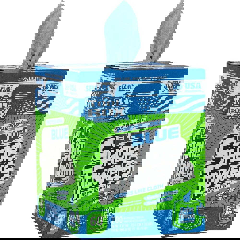 TOOLBOX Blue Shop Towels, 1-Ply, 10 x 12, Blue, 200 Sheets/Box, 4 Boxes/Carton