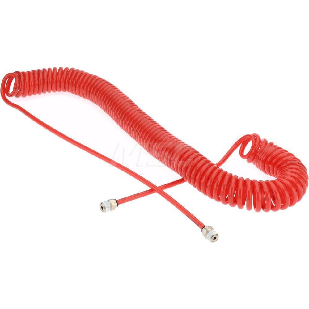 Coiled & Self Storing Hose: 30' Long, Male Swivel x Male Swivel