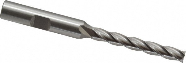 Square End Mill: 1/4'' Dia, 1-3/4'' LOC, 3/8'' Shank Dia, 3-9/16'' OAL, 4 Flutes, Cobalt