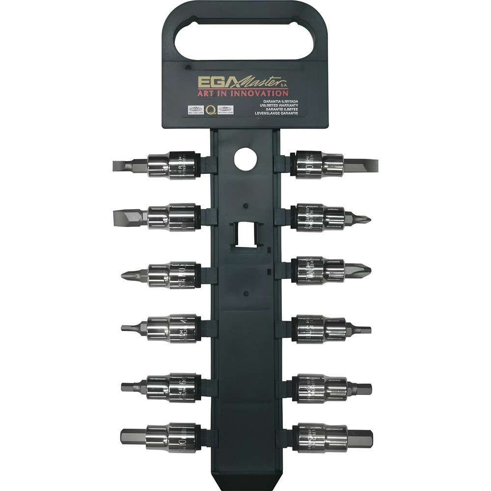 Power & Impact Screwdriver Bit Sets; Set Type: Screwdriver BIt Socket Set ; Bit Type: Power Bit Set ; Point Type: Phillips, Hex; Slotted ; Drive Size: 1/2 ; Overall Length (Decimal Inch): 1.0000 ; Hex Size Range (mm): 4 - 10
