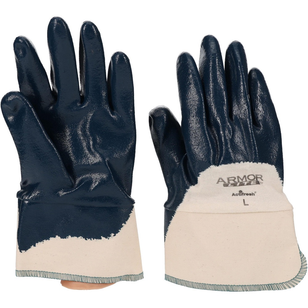 Work Gloves: PRO-SAFE Size Large, Nitrile-Coated Cotton, General Purpose